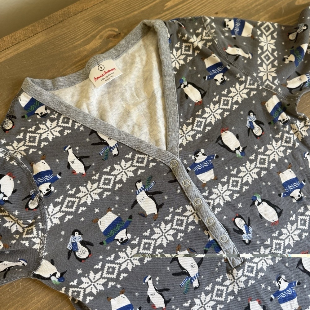 Hanna Andersson Women's Small Fair Isle Penguin Long Sleeve Henley Shirt